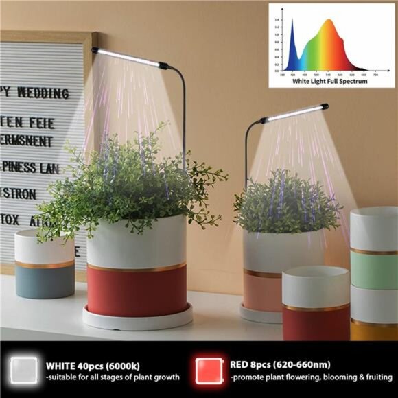 Juhefa Grow Light for Indoor Plants Growing, 6000K Full Spectrum Gooseneck - Picture 6 of 7